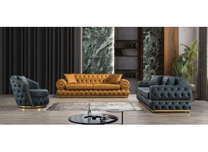 Luxus Chesterfield Sofagarnitur 3+3+1 Sitzer Garnitur Sofa Sessel Sofas Leder