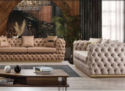Мягкий набор диванов 3+3 места Chesterfield Luxus Garnitur из кожи