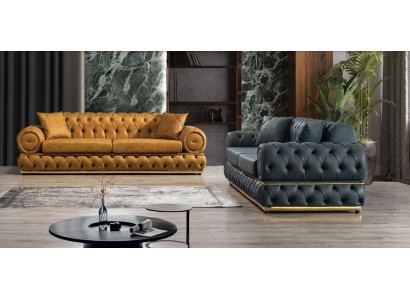 Гарнитур Chesterfield Luxus - 3 + 3-местный диван, кресло, диваны из кожи 2 предмета.