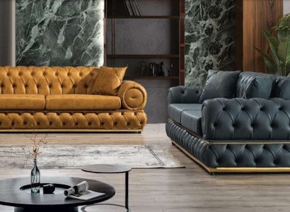 Гарнитур Chesterfield Luxus - 3 + 3-местный диван, кресло, диваны из кожи 2 предмета.