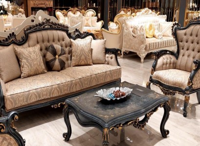 Sofagarnitur 3+1 Sitzer Luxus Garnitur Set Sofas Sessel Stoff Sofa Barock Rokoko