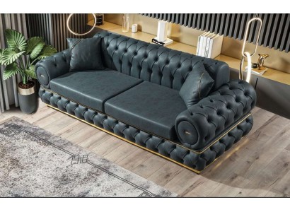 Sofa 3 Sitzer Chesterfield Polster Sofas Dreisitzer Leder Wohnzimmer Blau Möbel