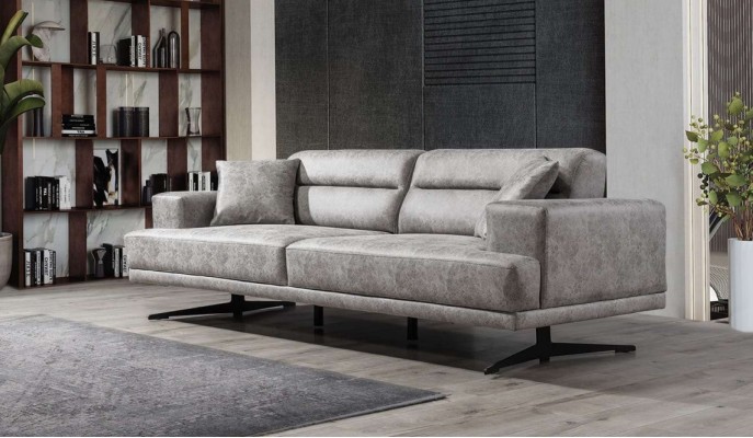 Sofa 3 Sitzer Sofas Leder Dreisitzer Sitz Polster Design Wohnzimmer Modern Grau