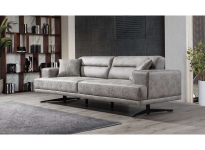 Sofa 3 Sitzer Sofas Leder Dreisitzer Sitz Polster Design Wohnzimmer Modern Grau