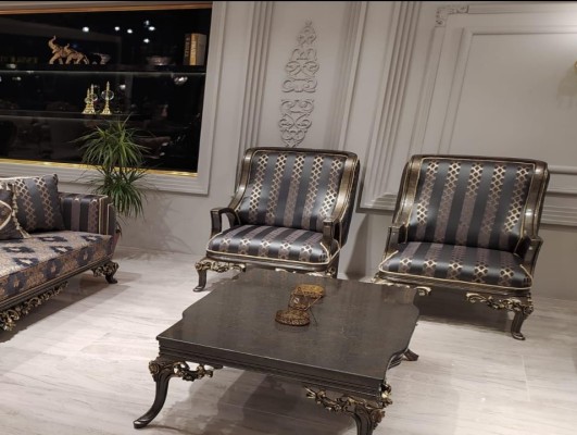 Кресло с ушами Дизайн Кресло Обивка Диван Диван Текстиль Барокко Гостиная Синий