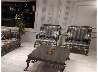 Кресло с ушами Дизайн Кресло Обивка Диван Диван Текстиль Барокко Гостиная Синий