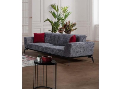 Sofa 3 Sitzer Sofas Stoff grau Textil Polster Wohnzimmer Textil Graue