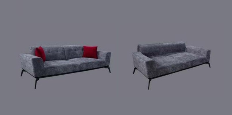 Sofa 3 Sitzer Sofas Stoff grau Textil Polster Wohnzimmer Textil Graue