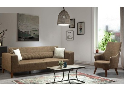 Sofagarnitur 3+1 Sitz Polster Sofa Polstergarnitur Möbel braun Stoff