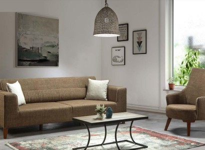 Sofagarnitur 3+1 Sitz Polster Sofa Polstergarnitur Möbel braun Stoff