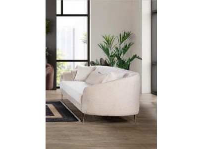 Sofa 3 Sitzer Textil Sofas Couch Polster Möbel Moderner Dreisitzer Beige Samt