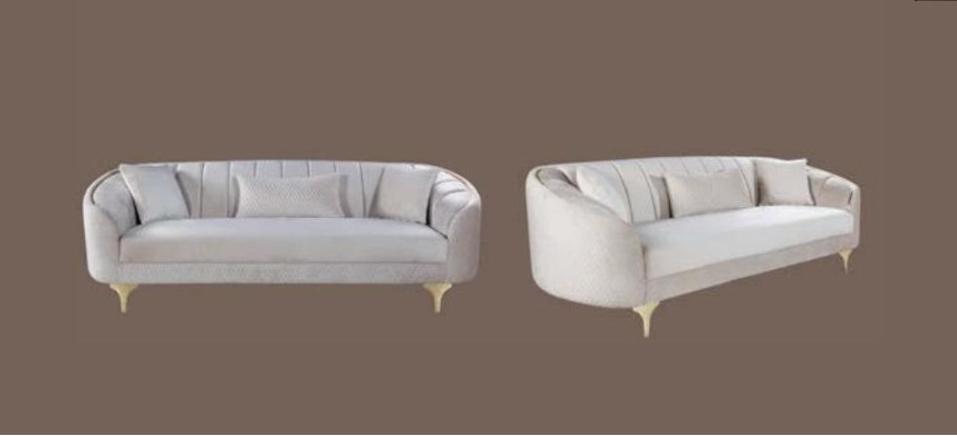 Sofa 3 Sitzer Textil Sofas Couch Polster Möbel Moderner Dreisitzer Beige Samt