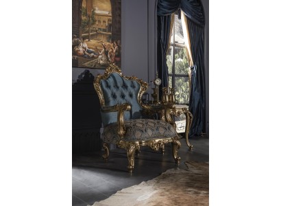 Sessel Blau Elegantes Wohnzimmer Polster Stoff Design Klassische Luxus Schön Neu