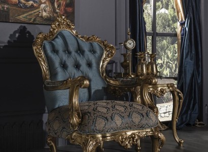 Sessel Blau Elegantes Wohnzimmer Polster Stoff Design Klassische Luxus Schön Neu