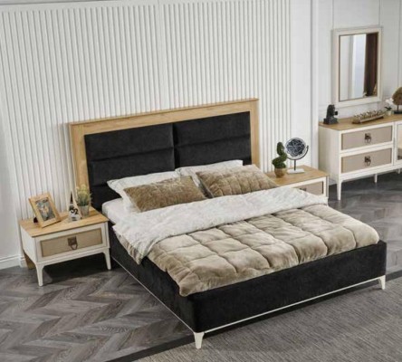 Комплект мебели для спальни белого цвета: кровать, прикроватная тумбочка, платяной шкаф, комод, 5 предметов.