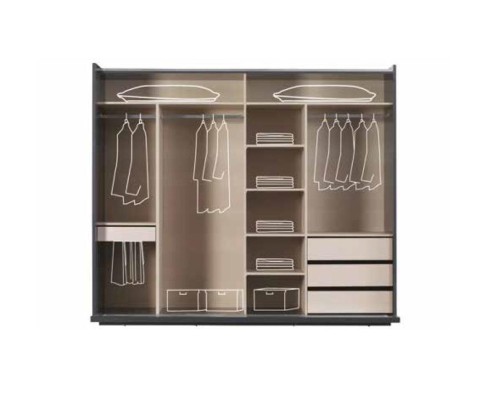 Современный спальный гарнитур серый, кровать, 2 прикроватные тумбочки, платяной шкаф, комод, 5 предметов.