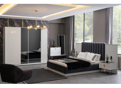 Полный набор для спальни: кровать, прикроватный столик, шкаф, комод, дизайн, 5 предметов.