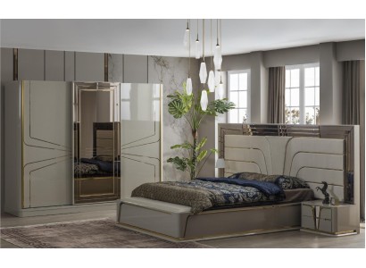 Комплект спальни с двуспальной кроватью, роскошная современная коричневая коллекция из 4 предметов. Новый.