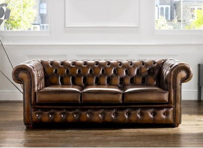 Chesterfield 3-х местный диван в стиле антик из кожи и текстиля. Софа для дивана.