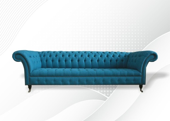 Синий диван Chesterfield xxl большого размера 265 см, обитый вельветом, мягкие диваны для 4 человек из ткани.