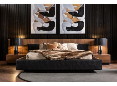 Цвет кровати Черный Современный стиль Роскошная кровать + 2x прикроватные тумбочки для спальни