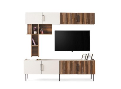 Moderne Wohnwand Designer Holz Möbel RTV Wandschrank Regale 3tlg Set