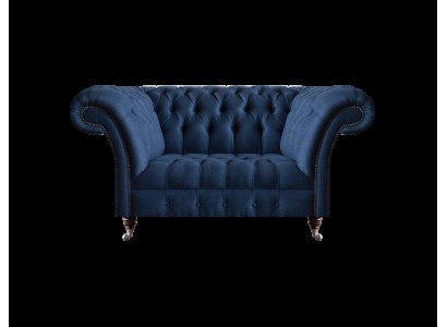 Eleganter Chesterfield Zweisitzer Blaues Textilsofa Wohnzimmer Couchen