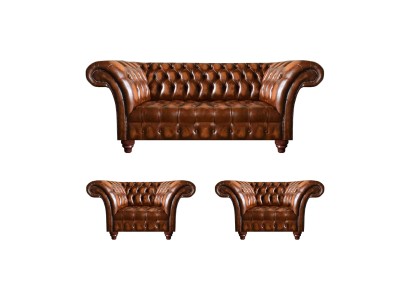 Коричневый гостиная Chesterfield гарнитур из дублинга, 2 кожаных кресла, изысканный трёхместный.