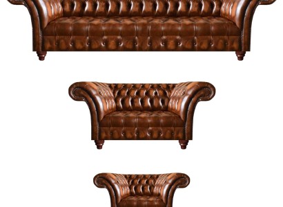 Chesterfield коричневый кожаный гарнитур гостиной, диваны с кожаными сиденьями 3 предмета
