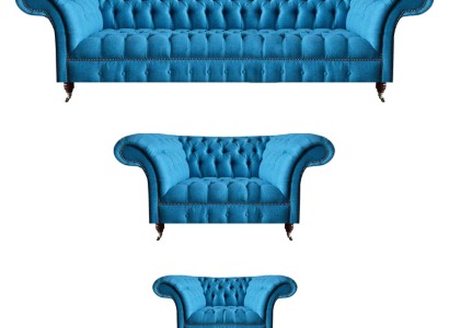 Небесно-голубой диванный гарнитур Chesterfield. Роскошные сиденья. Дизайнерские диваны.