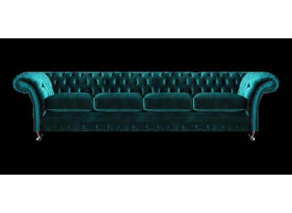 Elegante Chesterfield Grüne Polstercouch Moderner Vieristzer Textilsofa