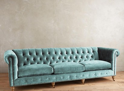 Chesterfield 3-х местный диван из текстиля и кожи, велюра, комплект обиванки. Новое сидение.