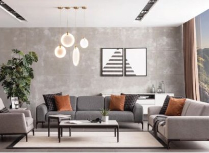 Sofa 4 Sitzer Farbe Grau Wohnzimmer Design Stil Möbel Moderne neu