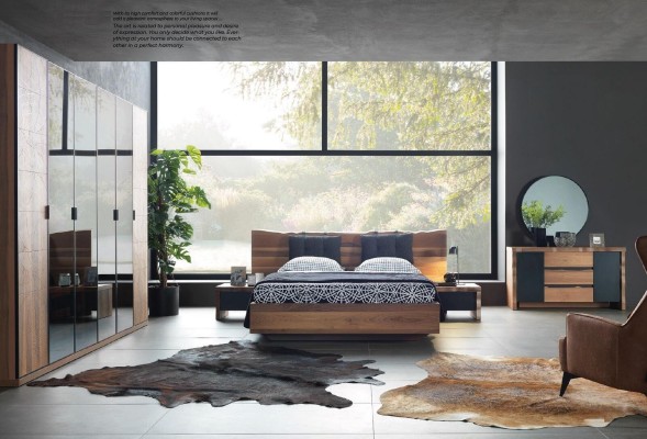 Спальный гарнитур кровать 2x комплект прикроватных тумб — новая мебель, 3 предмета. Новый, коричневый.