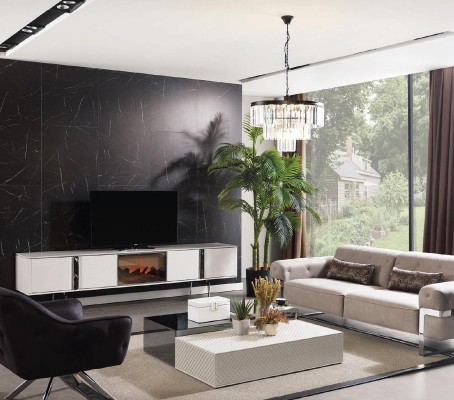 Буфет с камином и ТВ-тумбой, мебелью для телевизора роскошного низкого шкафом 240 см