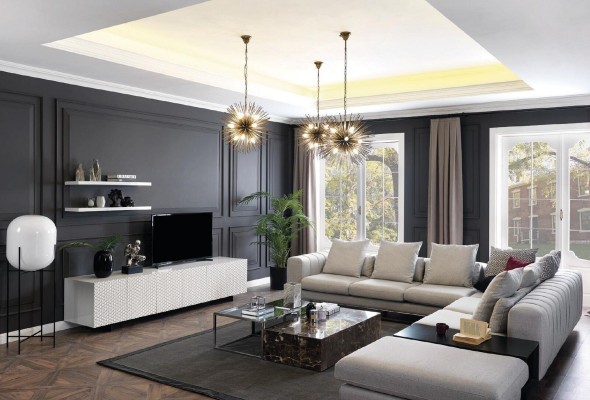 Роскошный телевизионный шкаф для телевизора в гостиной.