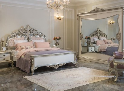 Schlafzimmer Set Luxus Bett 2x Nachttisch Kleiderschrank Sessel 6tlg.   Спальный гарнитур Люкс кровать 2x тумбочка Шкаф Кресло 6 предм.