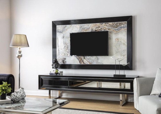 Роскошная стенка для гостиной + комод, тумба под телевизор, полка для гостиной, черный глянец.