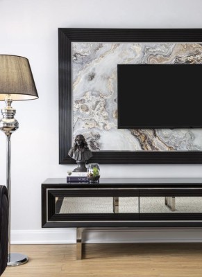 Роскошная стенка для гостиной + комод, тумба под телевизор, полка для гостиной, черный глянец.